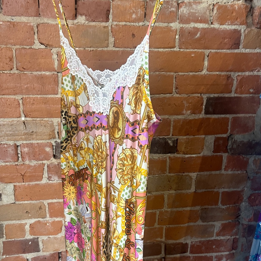 Spell Lovers & Dreamers Lace-Trim Slip Dress in Pink & Gold